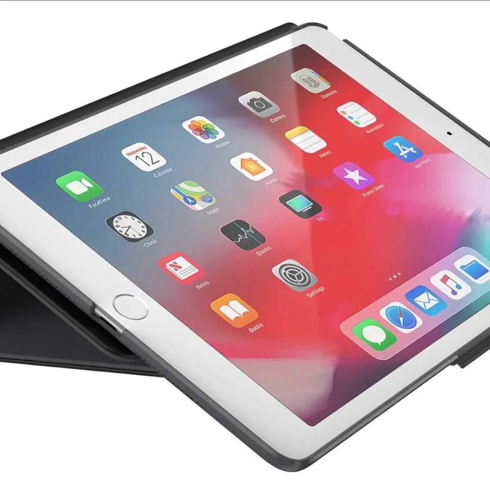 iPad case/folio with stand. New condition. Adjustable. Clasp lock. Camera shield